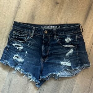 American Eagle Outfitters Ripped Jean Shorts - Dark Blue